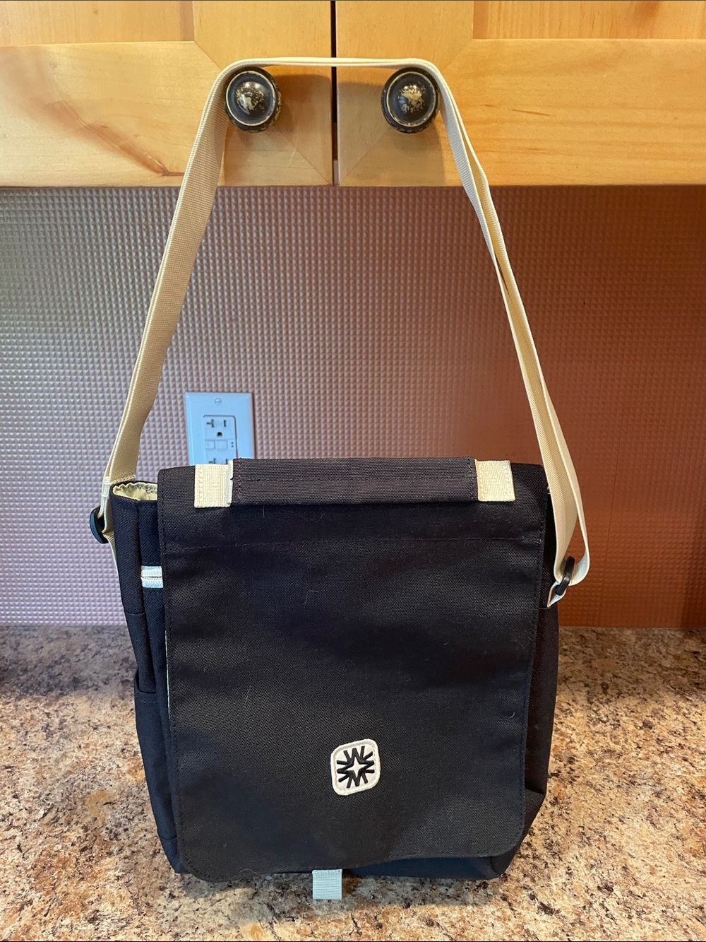 Classic Black Shoulder Bag with Cream Strap